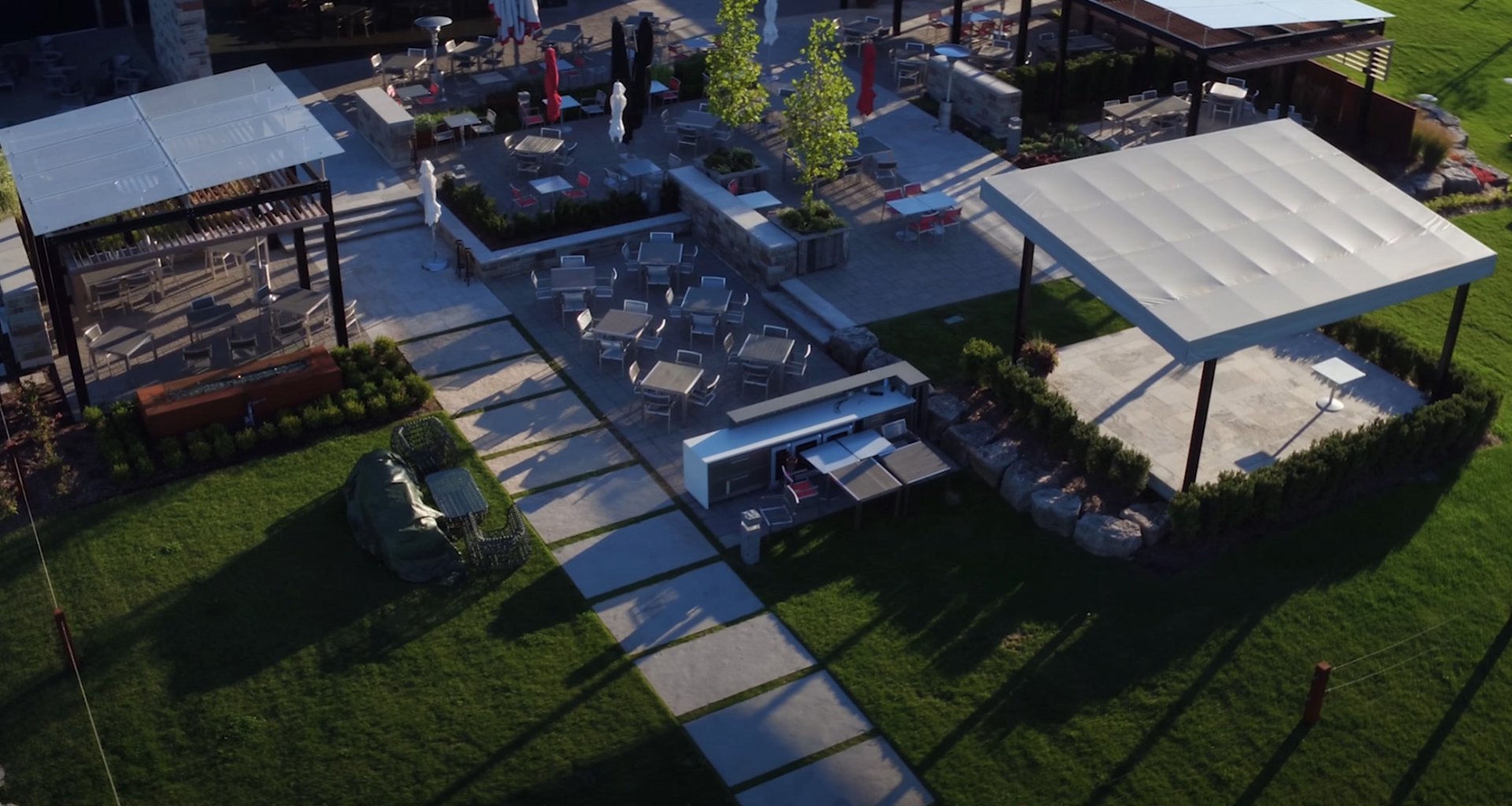 Professional Landscaping Process and Outdoor Design Modern outdoor living space with professional landscaping and contemporary design elements