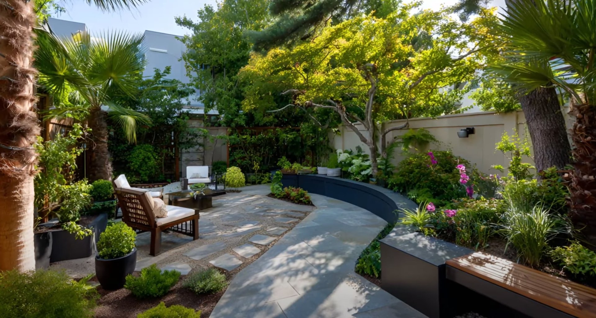Expert Lawn Care and Landscape Design Services Modern landscape design with beautiful outdoor living space, professional landscaping in Dunwoody